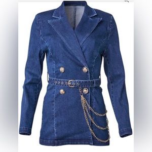 Size 12 new in bag jean jacket blazer style with gold accent buttons/chains